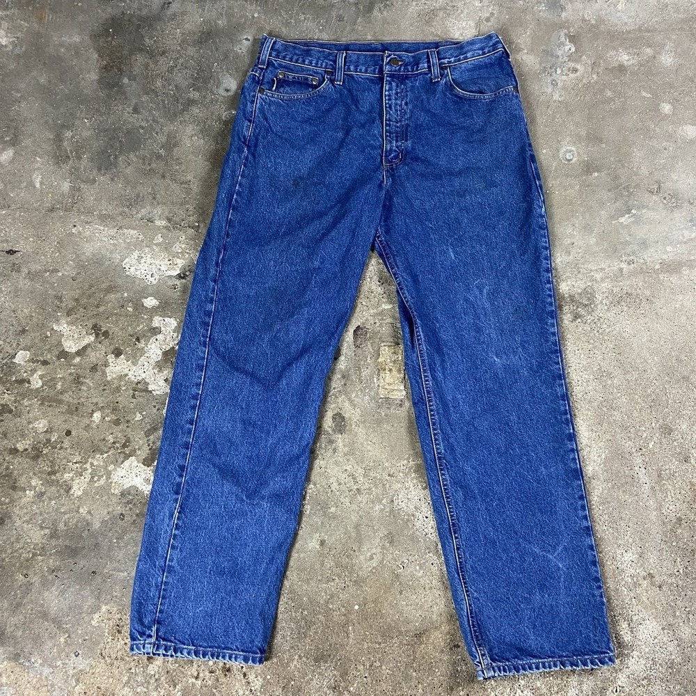 Vintage Carhartt Jeans Size 38x32 Blue Medium Wash Denim Straight Fit Workwear